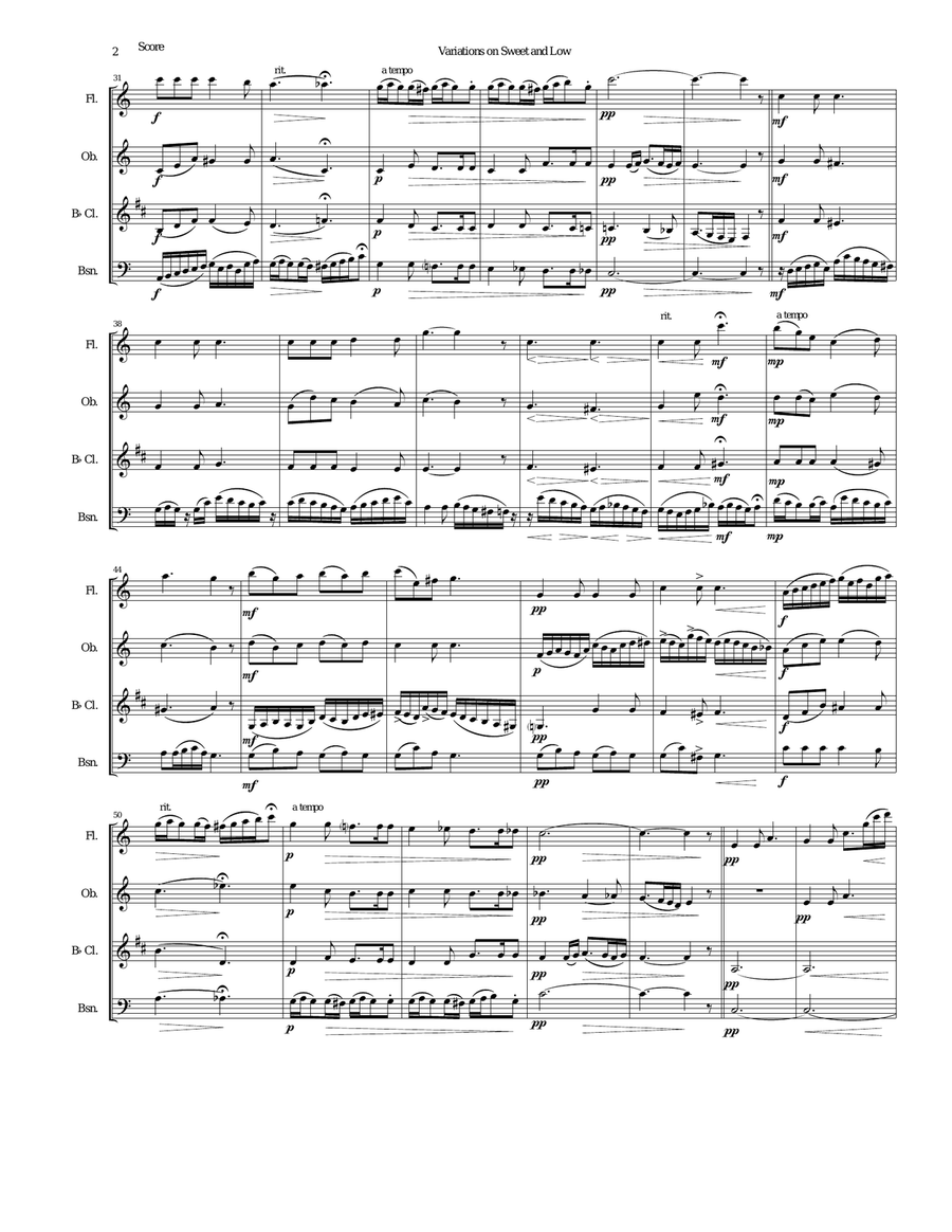 Variations on Joseph Barnby’s Sweet and Low for wind quartet Woodwind Quartet scores gallery preview page 2