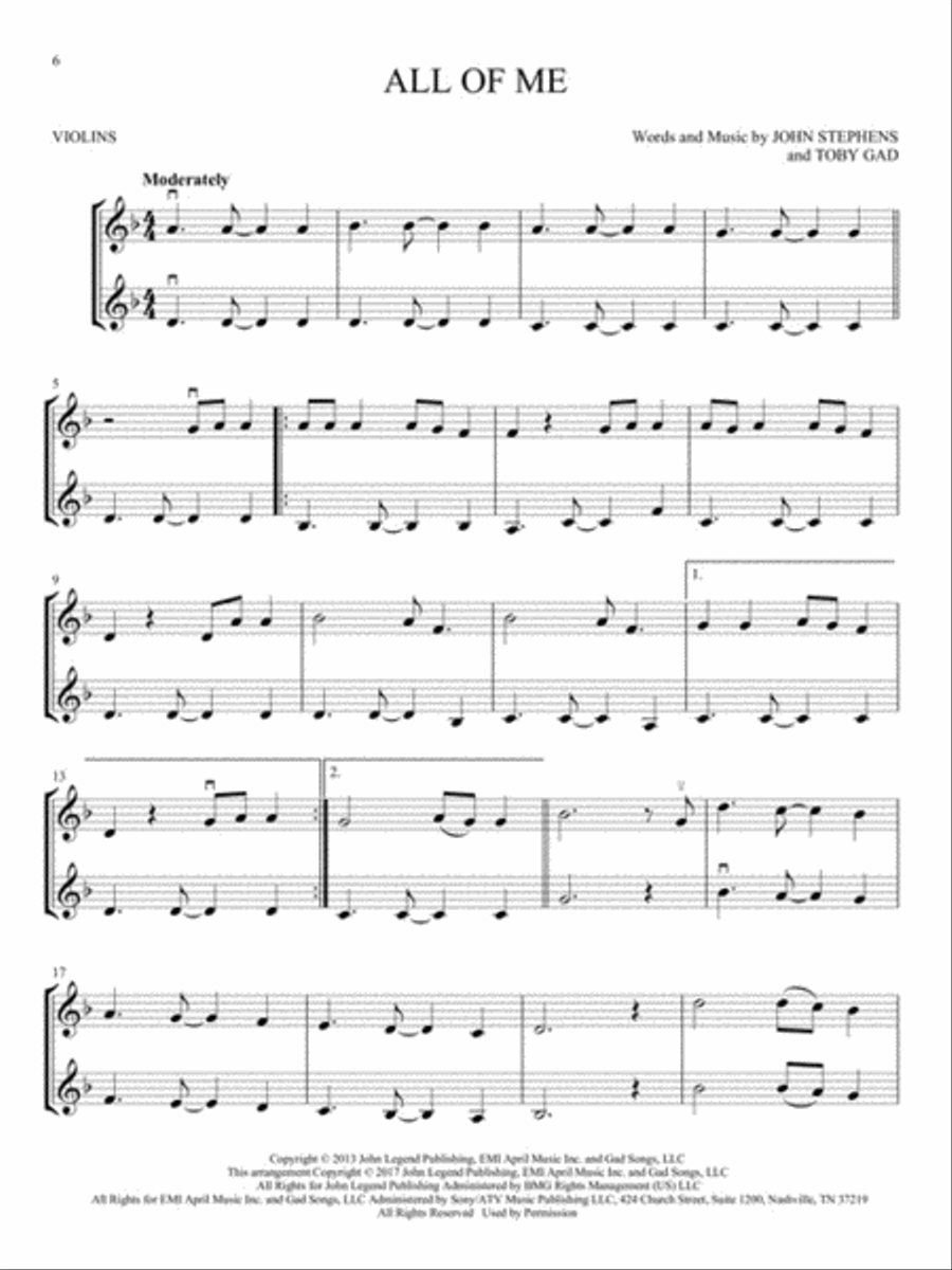 Hit Songs for Two Violins String Duet scores gallery preview page 4