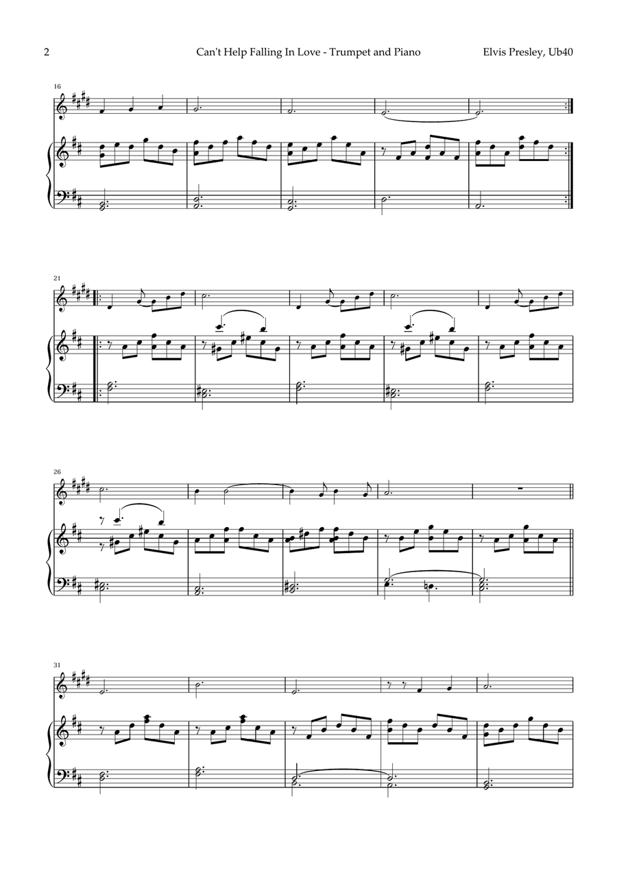 Can't Help Falling In Love B-Flat Trumpet scores gallery preview page 2