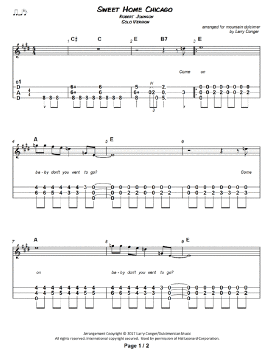 Sweet Home Chicago Dulcimer scores gallery preview page 2