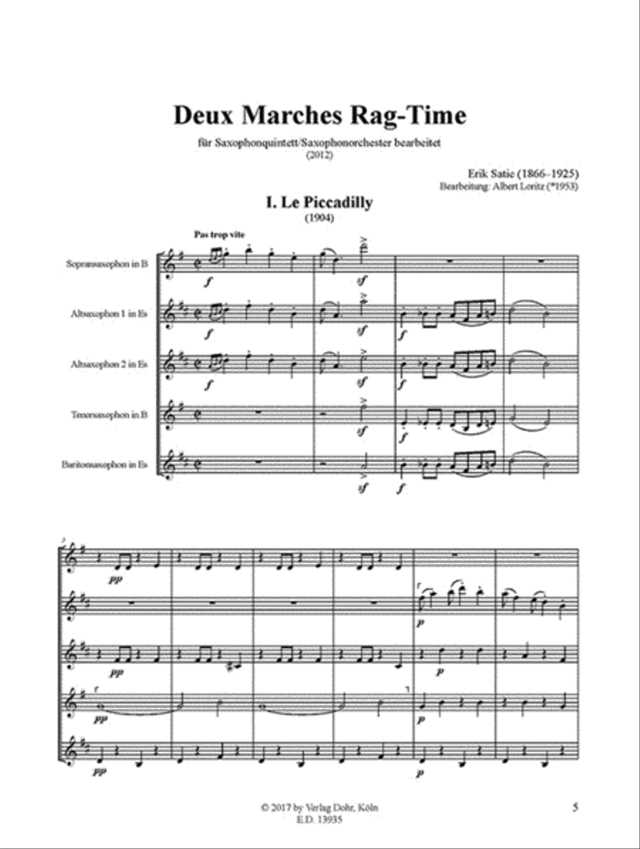Deux Marches Rag-Time (für Saxophonquintett/Saxophonorchester) Saxophone Quintet scores gallery preview page 2