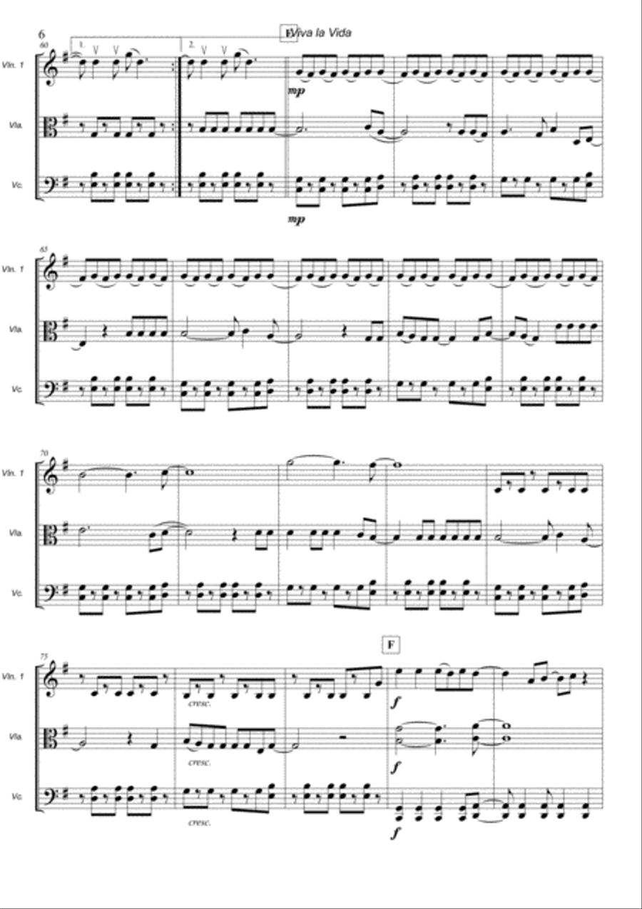 Viva La Vida String Trio scores gallery preview page 6