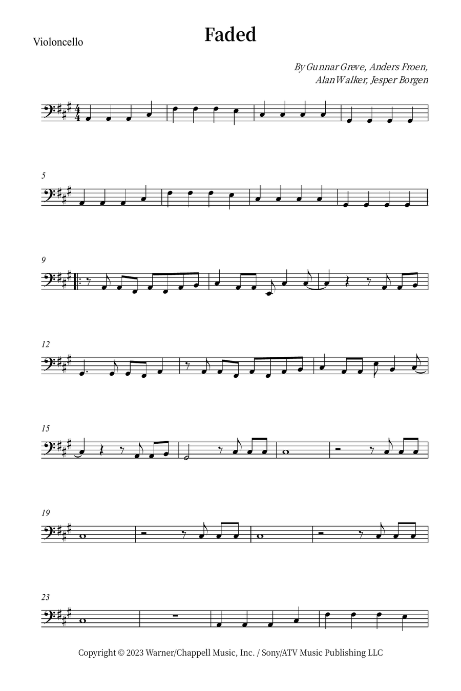 Faded Cello Solo scores gallery preview page 1