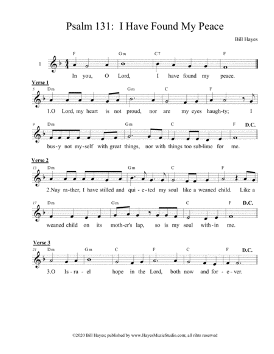 Psalm 131: I Have Found my Peace Praise scores gallery preview page 1