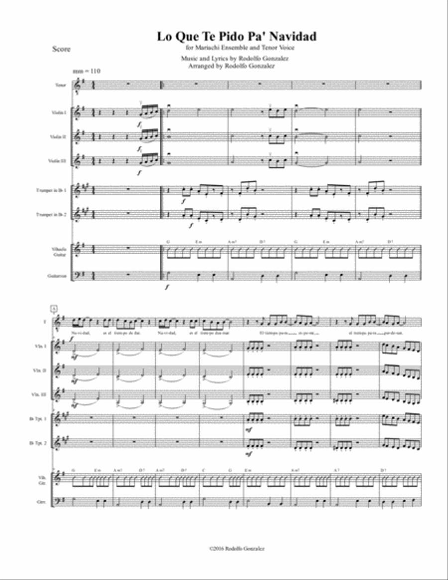 Lo Que Te Pido Pa' Navidad for Mariachi Ensemble and Tenor Voice Small Ensemble scores gallery preview page 1