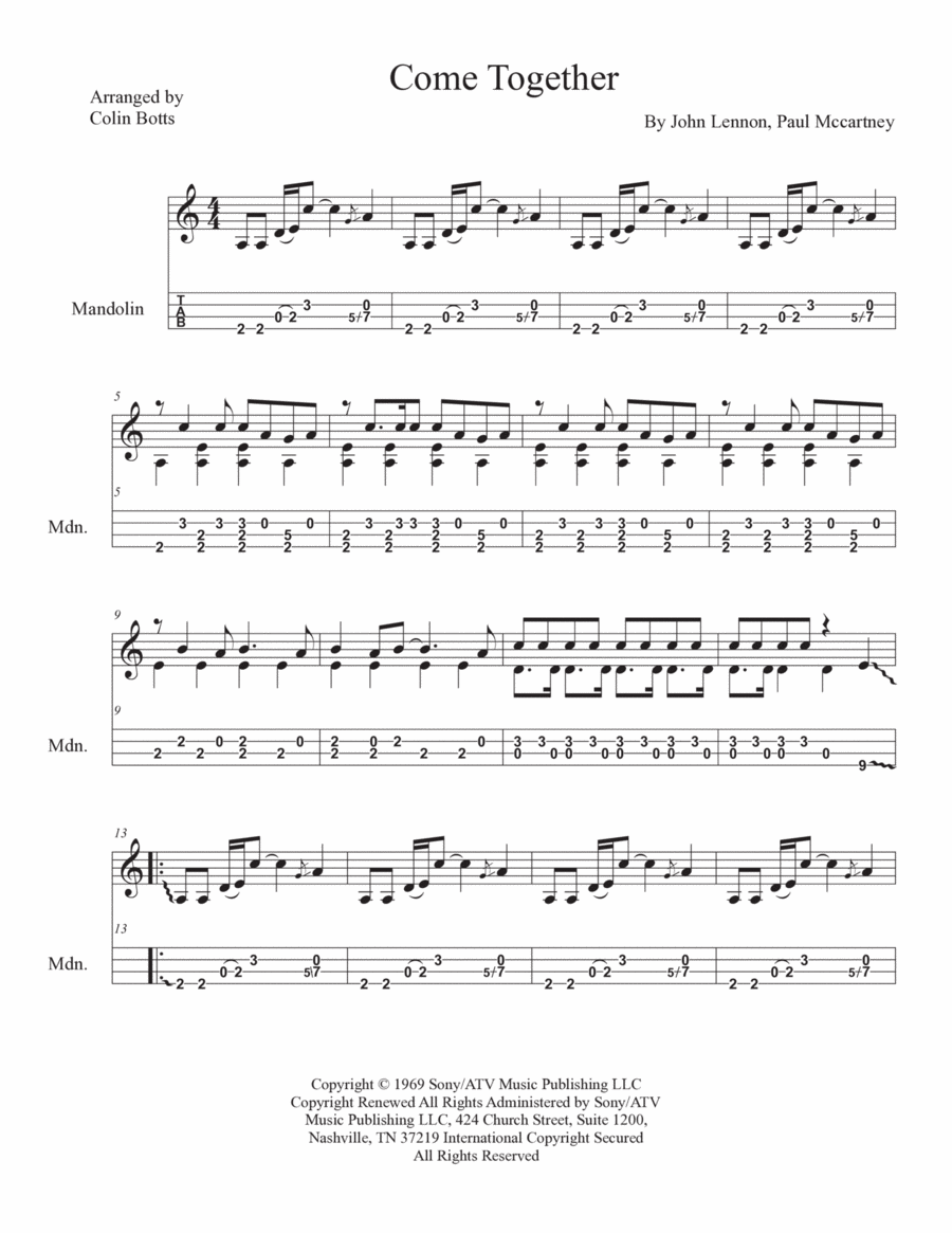 Come Together Come Together Mandolin scores gallery preview page 1