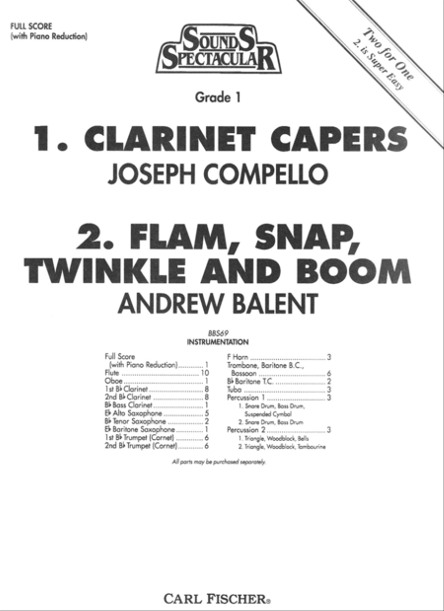 1. Clarinet Capers; 2. Flam, Snap, Twinkle and Boom Concert Band scores gallery preview page 1