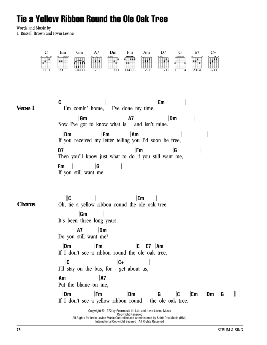 Tie A Yellow Ribbon Round The Ole Oak Tree Acoustic Guitar scores gallery preview page 1