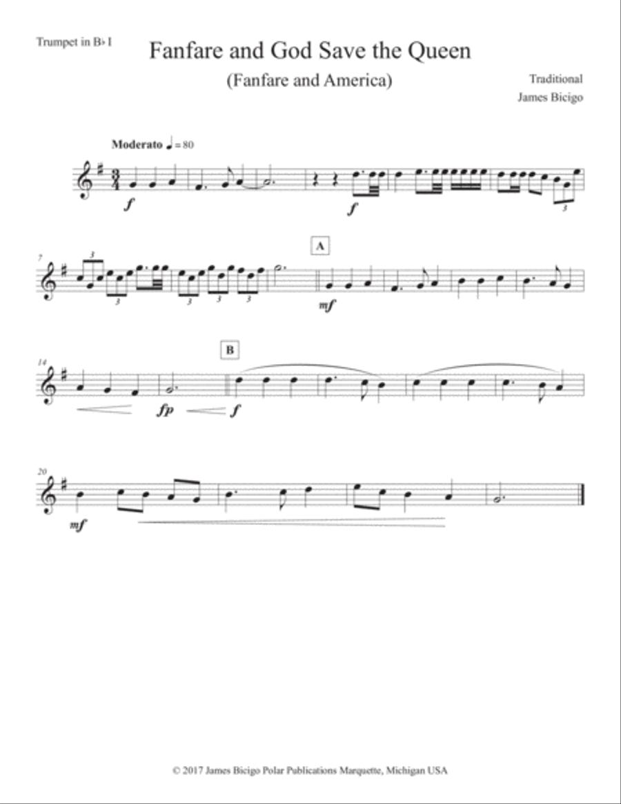 Fanfare and God Save The Queen (America) Horn scores gallery preview page 3