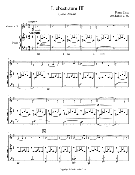 Liebestraum for Bb clarinet and piano image number null