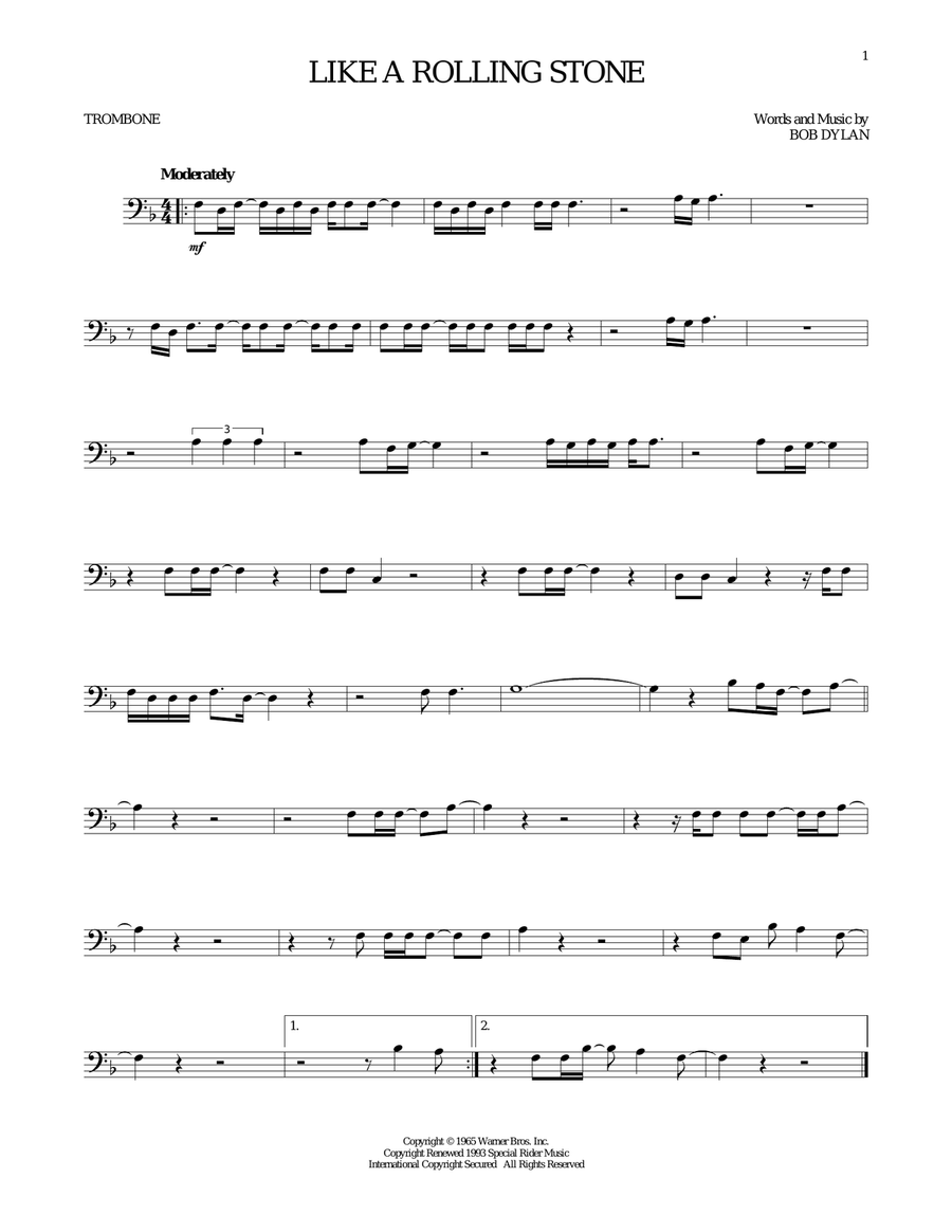 Like A Rolling Stone Trombone Solo scores gallery preview page 1