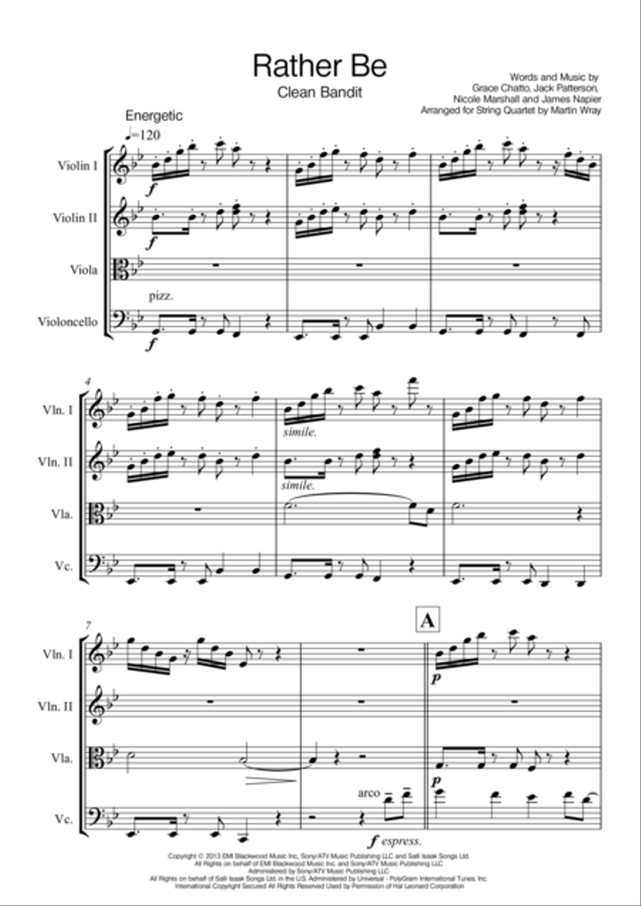 Rather Be String Quartet scores gallery preview page 1