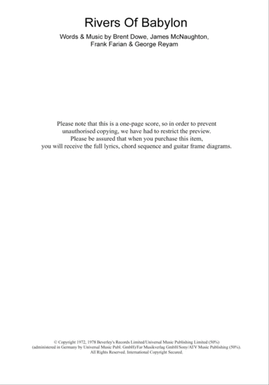 Rivers Of Babylon Rivers Of Babylon Electric Guitar scores gallery preview page 1
