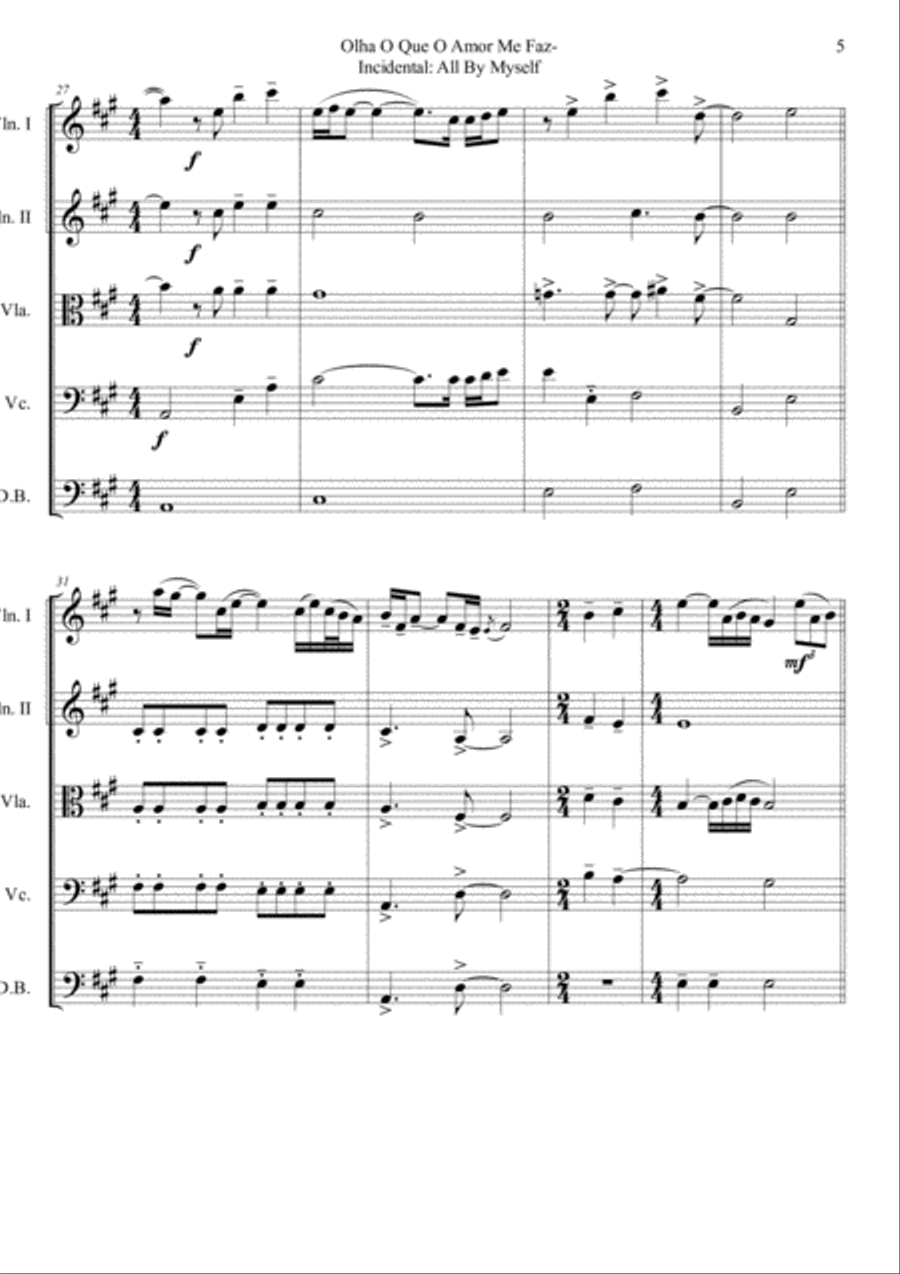 Olha O Que O Amor Me Faz- Incidental: All By Myself String Quartet scores gallery preview page 5