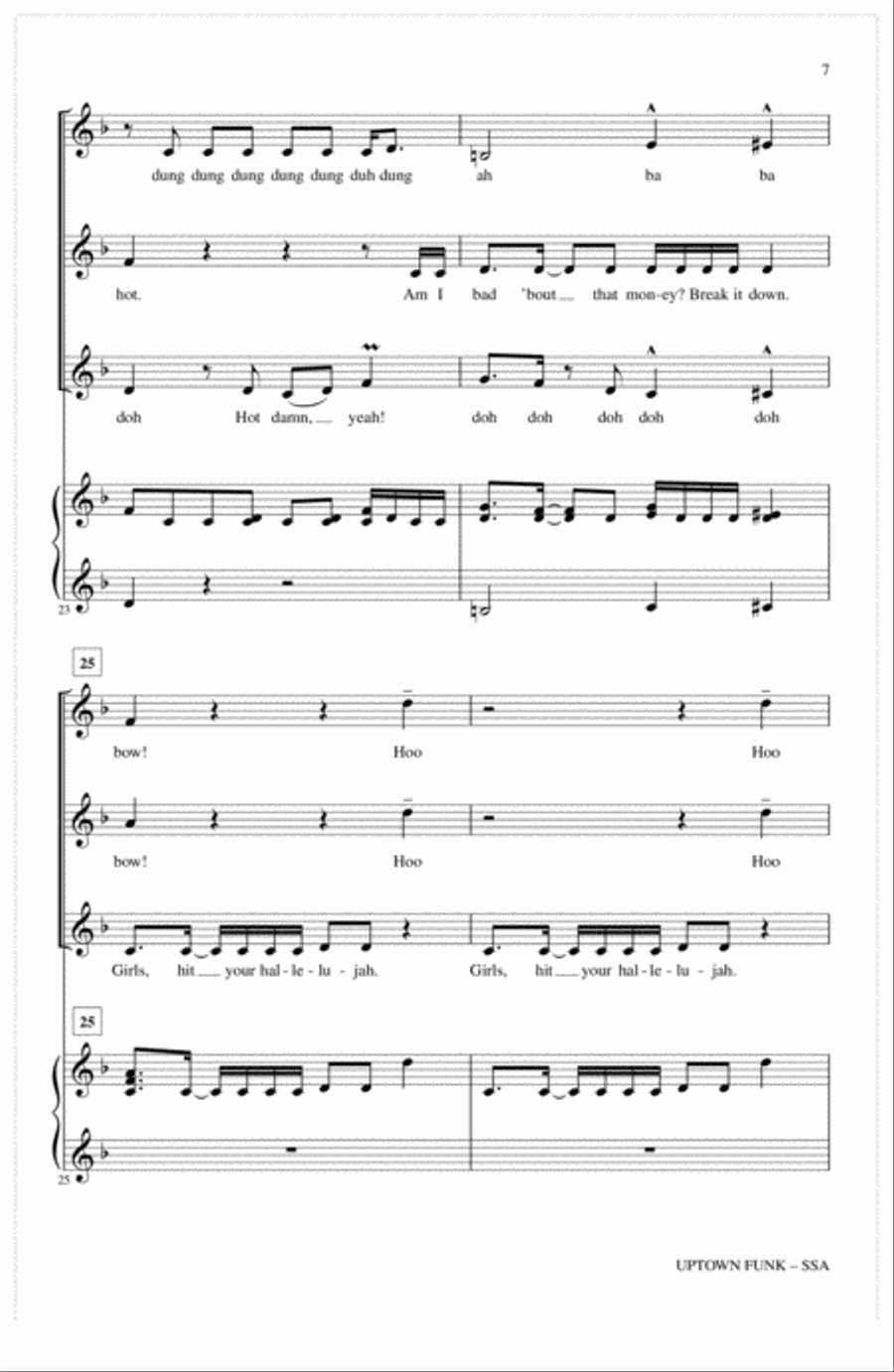 Uptown Funk (feat. Bruno Mars) (arr. Deke Sharon) SSA scores gallery preview page 6