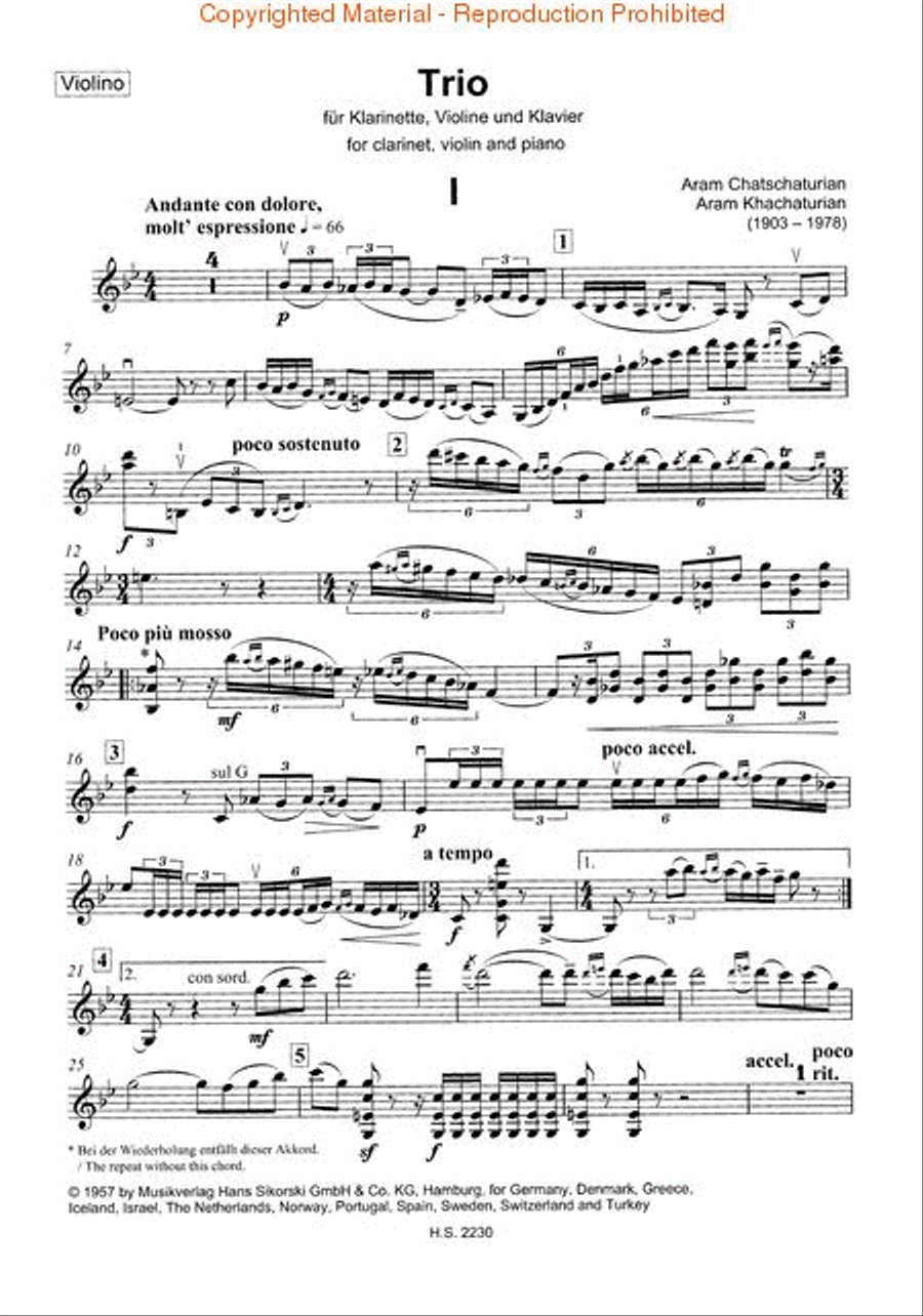 Trio for Clarinet, Violin and Piano Clarinet scores gallery preview page 4