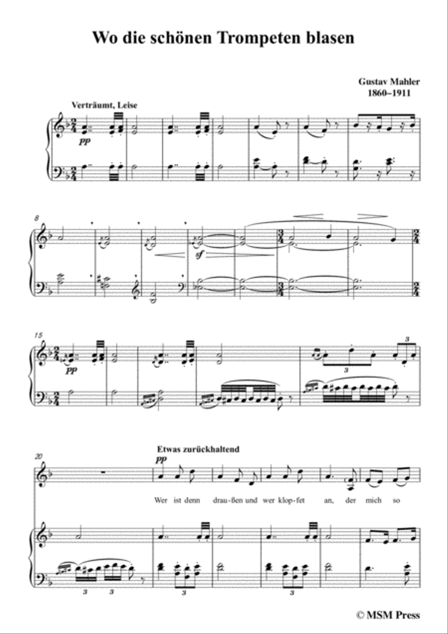 Mahler-Wo die schönen Trompeten blasen in d minor,for Voice and Piano Voice Solo scores gallery preview page 3