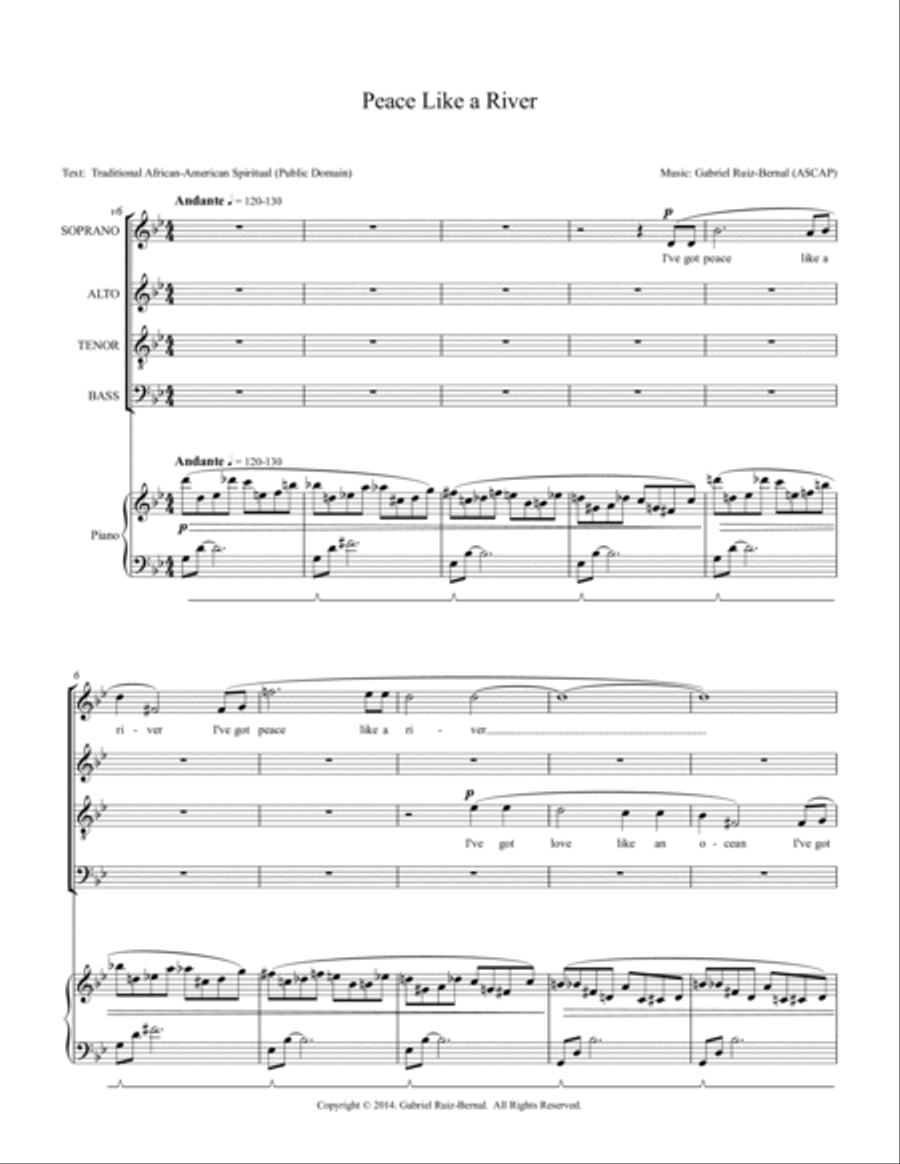 PEACE LIKE A RIVER for choir SATB with piano accompaniment 4-Part scores gallery preview page 5