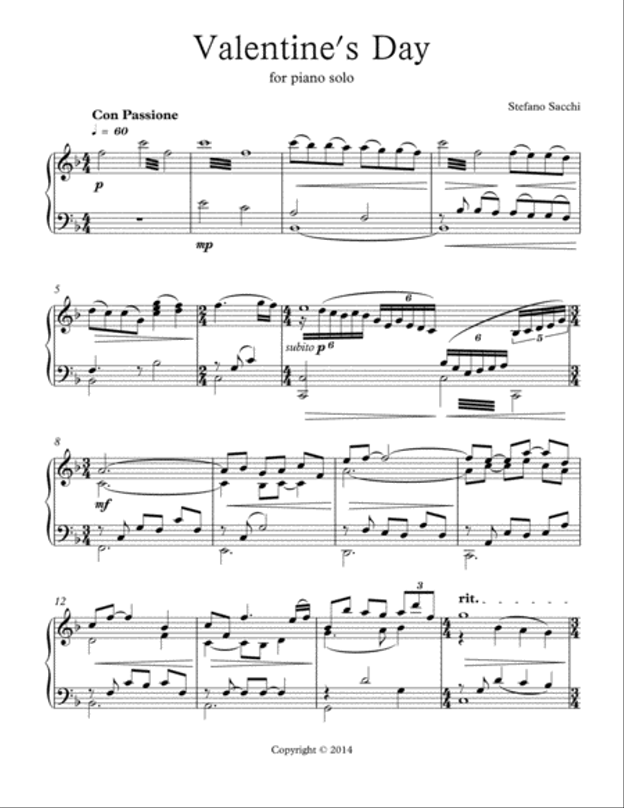 Valentine's Day Piano Solo scores gallery preview page 1