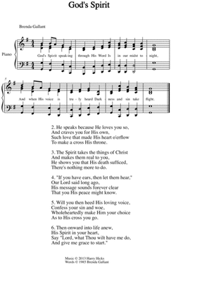 God's Spirit. A brand new hymn!
