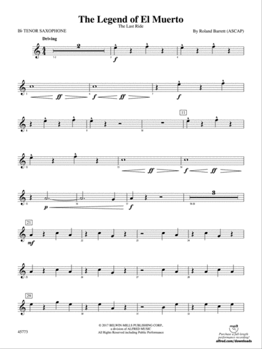The Legend of El Muerto: B-flat Tenor Saxophone Concert Band scores gallery preview page 1