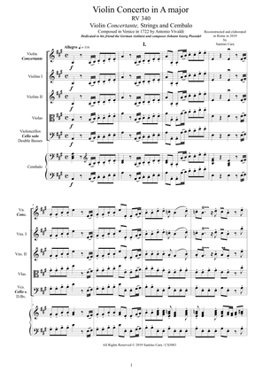 Book cover for Vivaldi - Violin Concerto in A major RV 340 for Violin, Strings and Cembalo