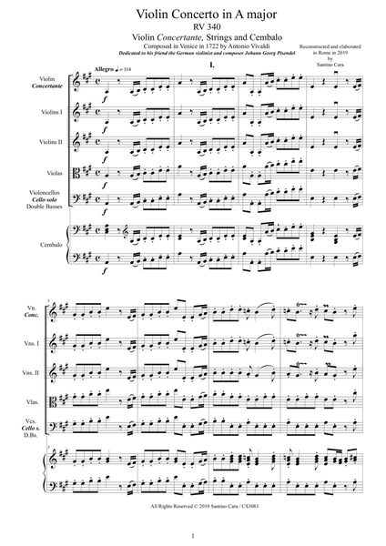 Vivaldi - Violin Concerto in A major RV 340 for Violin, Strings and Cembalo image number null