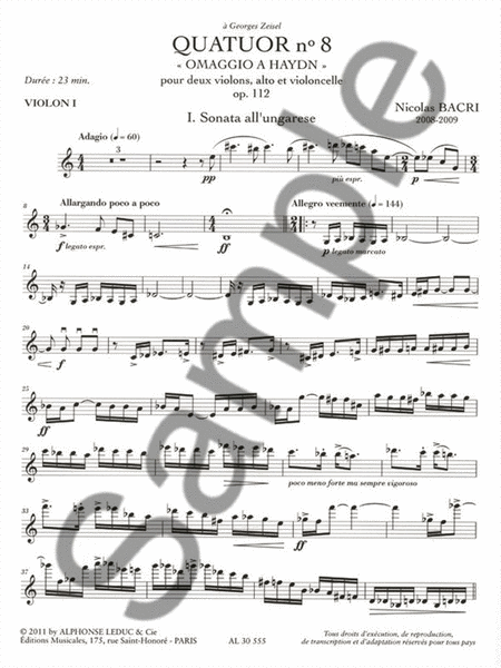 Quatuor N 8 ''omaggio A Haydn'', Op. 112 (23') Pour 2 Violons, Alto Et Violonc