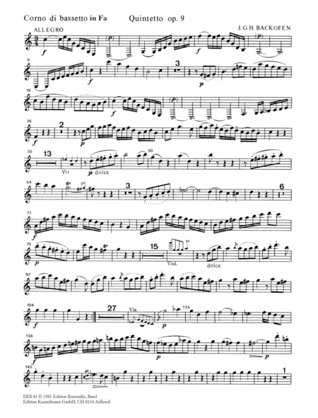 Quintet Op. 9 for basset horn and strings