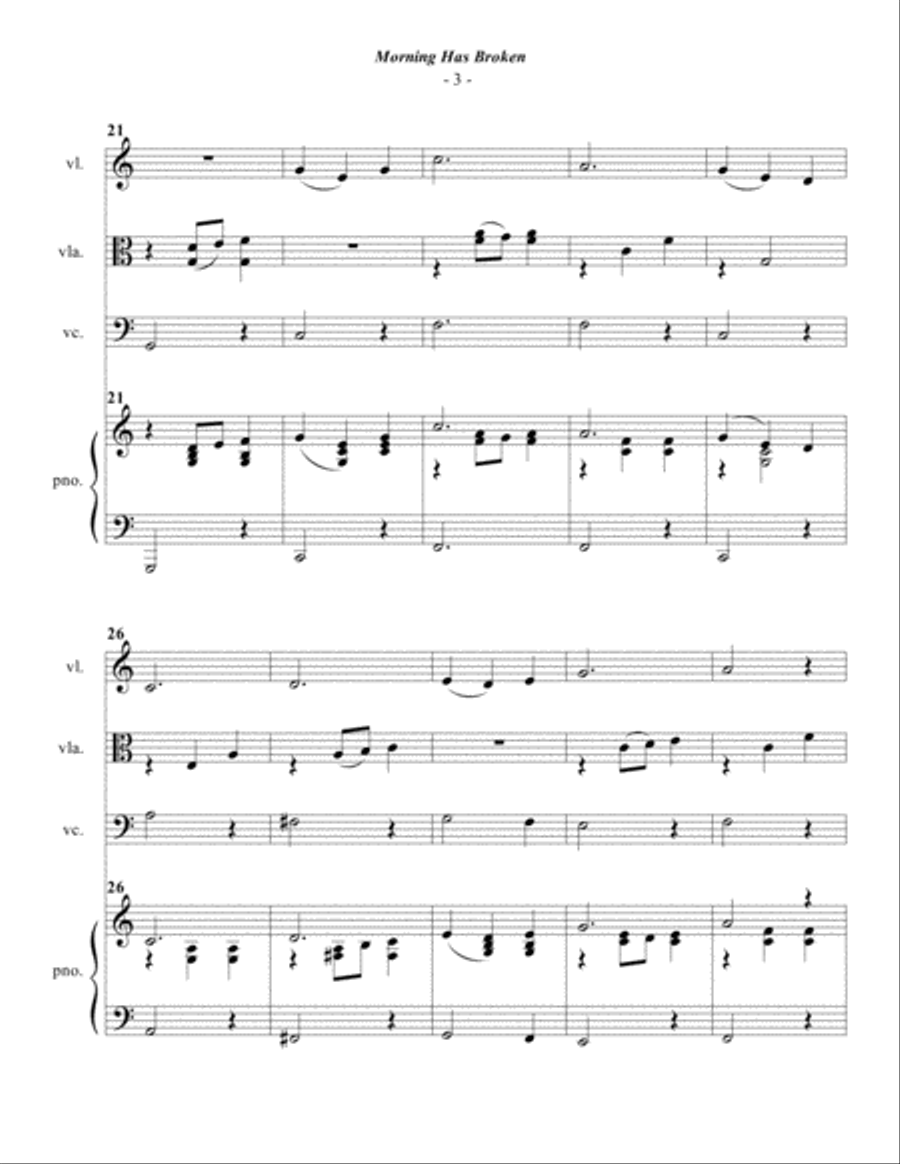 Morning Has Broken Piano Quartet scores gallery preview page 3
