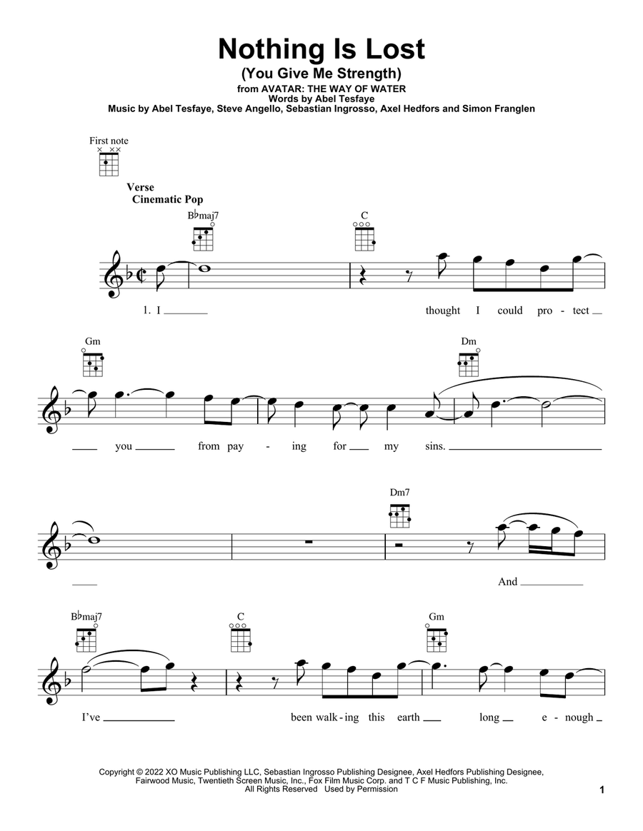 Nothing Is Lost (You Give Me Strength) (from Avatar: The Way Of Water) Ukulele scores gallery preview page 1