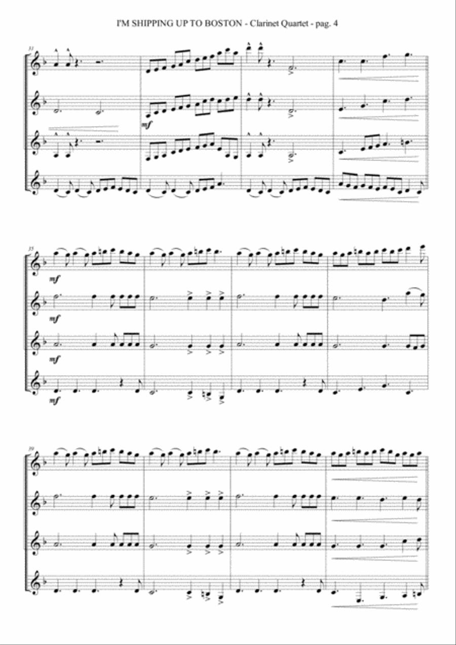 I'm Shipping Up To Boston Clarinet Quartet scores gallery preview page 5