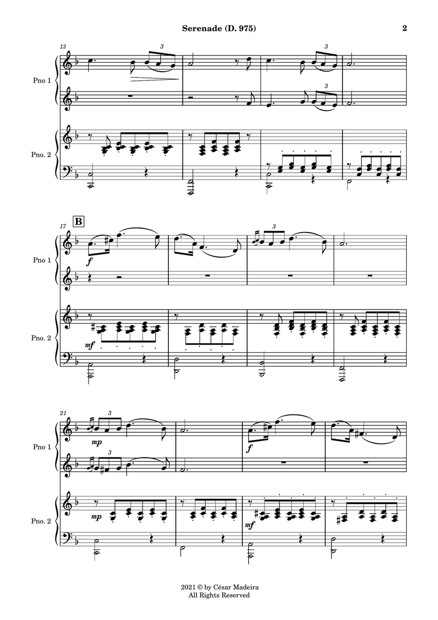 Serenade (D.975) by Schubert - Piano Four Hands (Full Score and Parts) 1 Piano, 4-Hands scores gallery preview page 3
