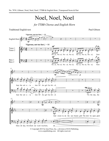 Noel, Noel, Noel (Choral Score and Part)