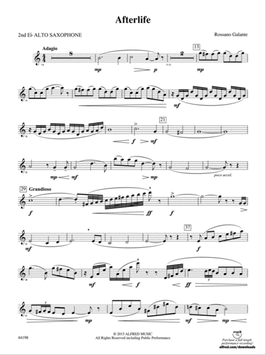 Afterlife: 2nd E-flat Alto Saxophone Concert Band scores gallery preview page 1