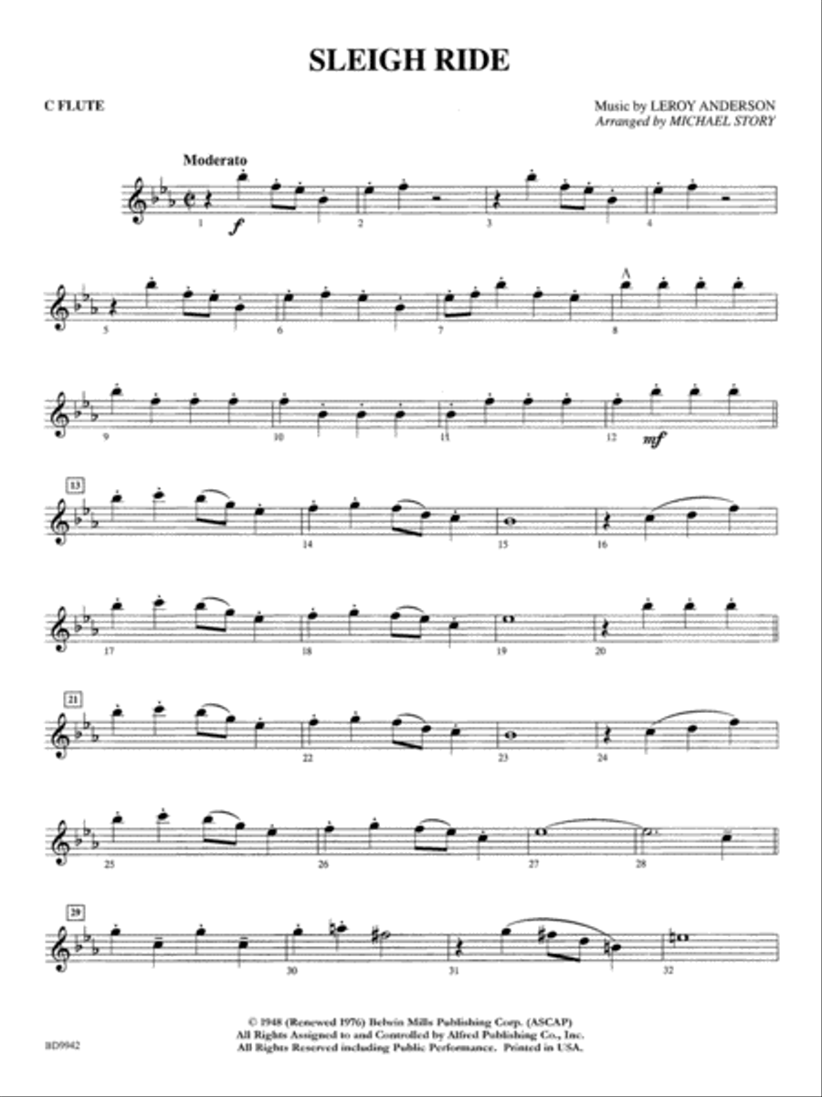 Sleigh Ride: Flute Concert Band scores gallery preview page 1
