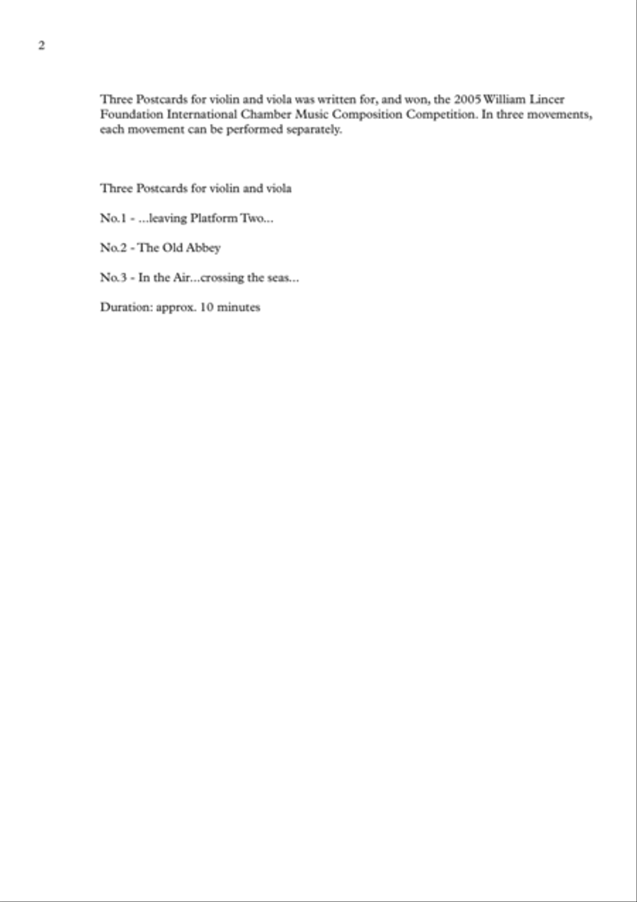 Three Postcards for violin and viola String Duet scores gallery preview page 2