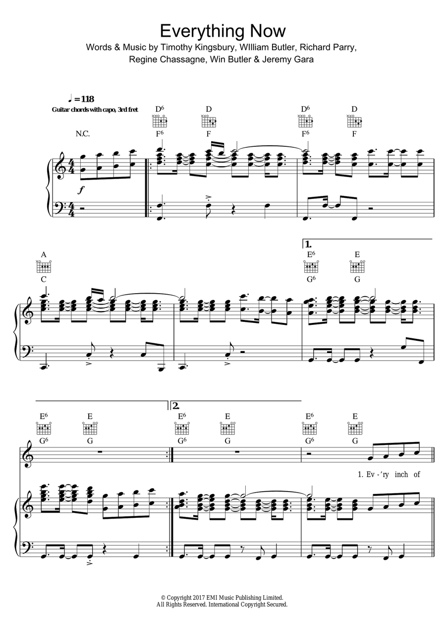 Everything Now Piano, Vocal scores gallery preview page 1