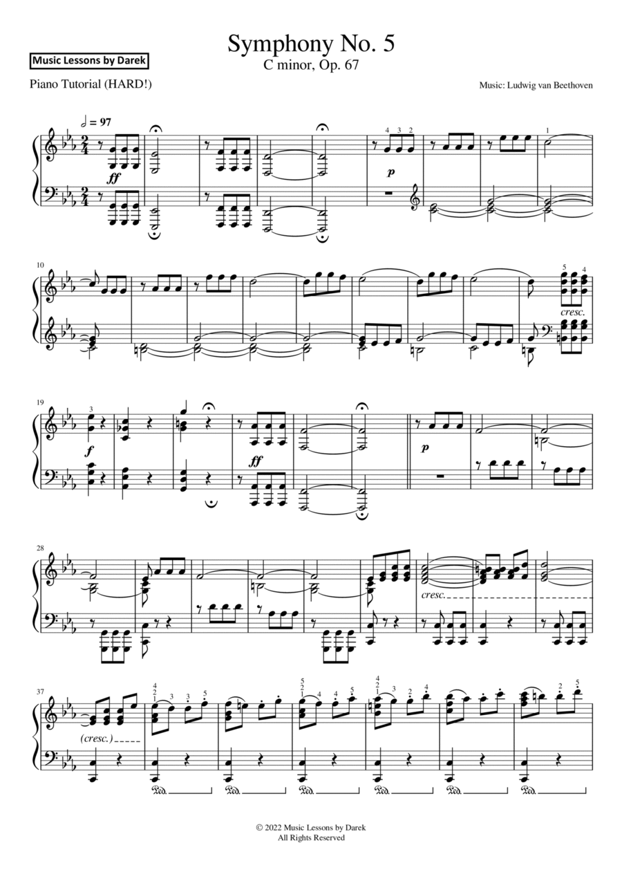 Symphony No. 5 (HARD PIANO) C minor, Op. 67 [Ludwig van Beethoven] Piano Solo scores gallery preview page 1