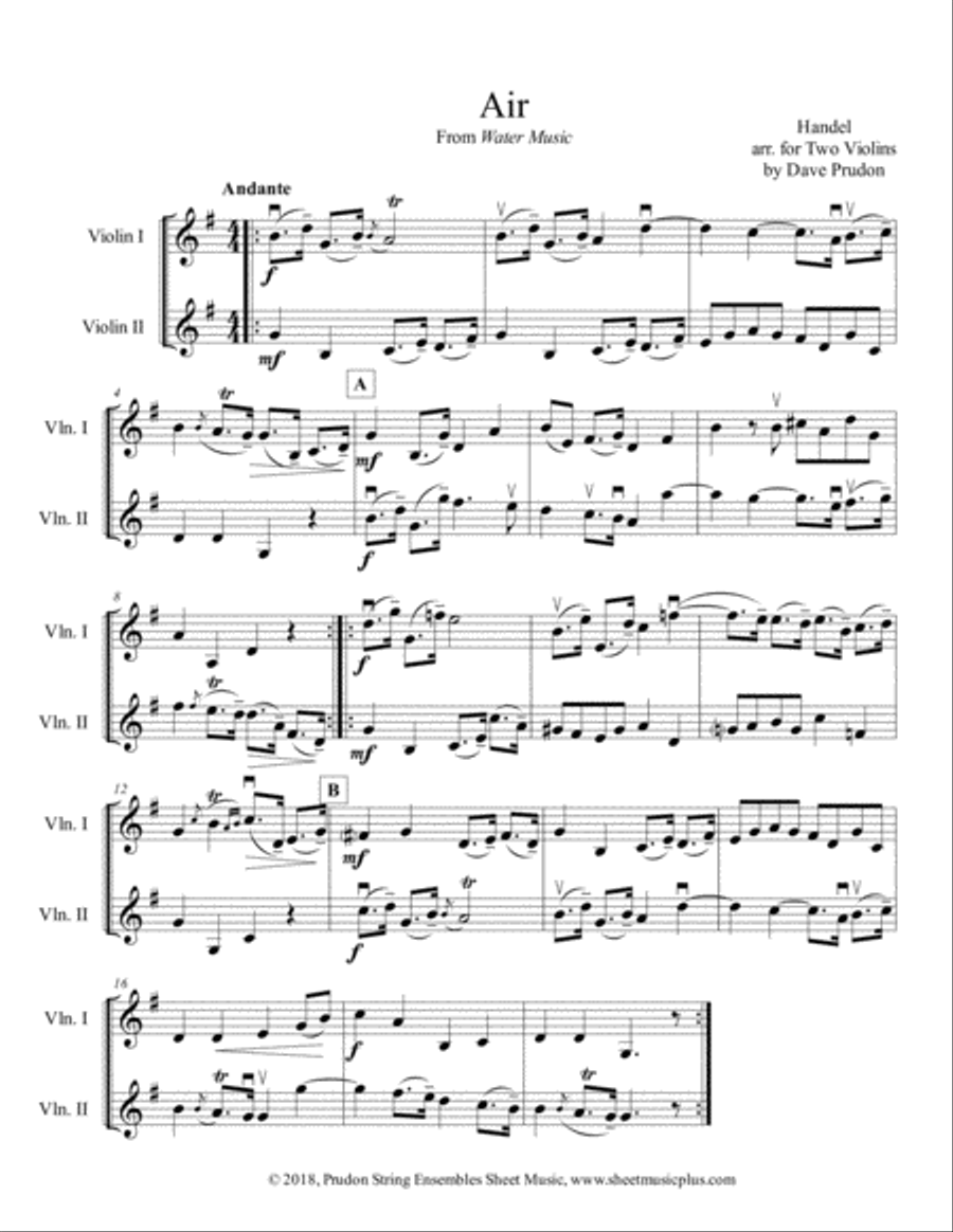 Air from the Water Music for Two Violins String Duet scores gallery preview page 1