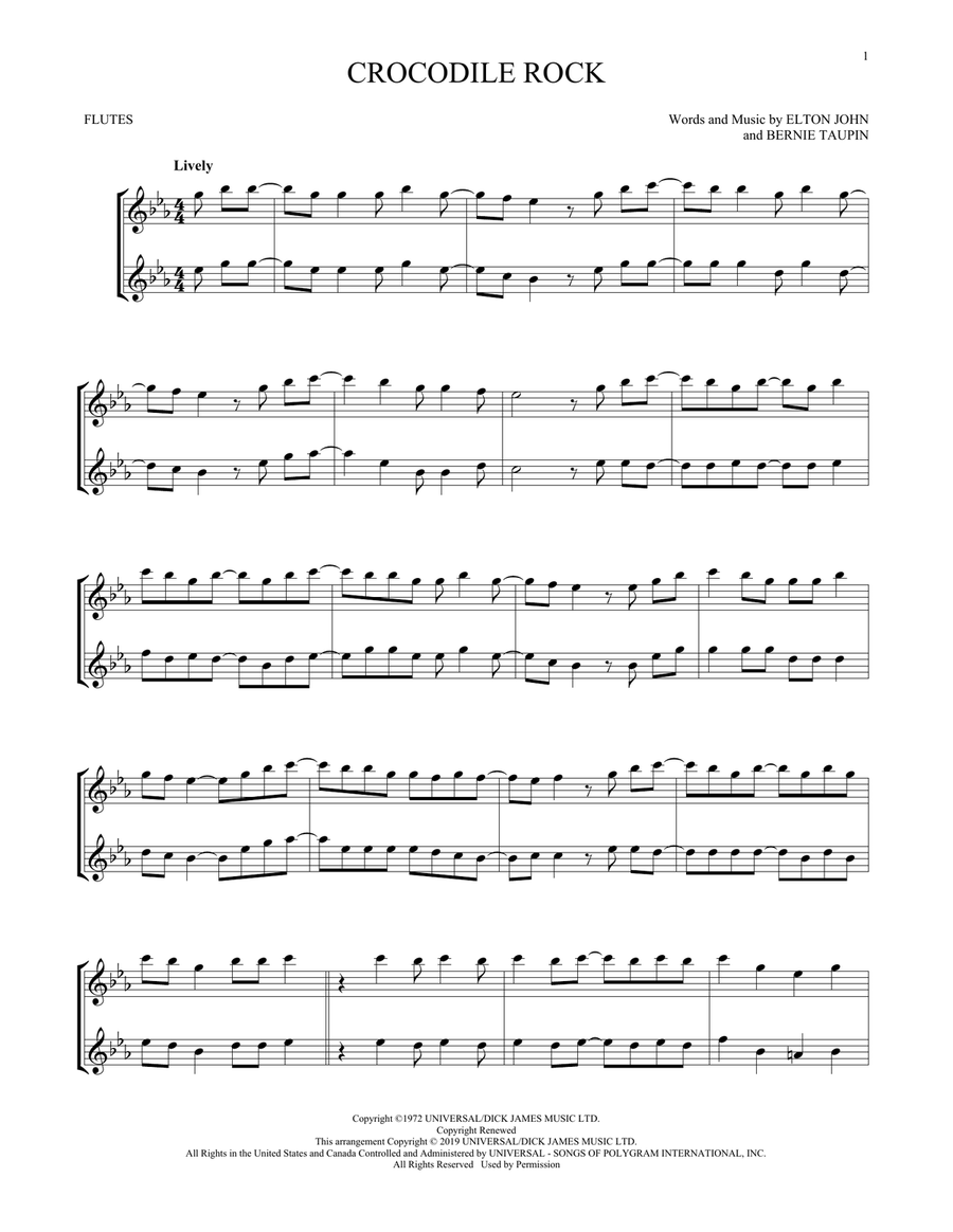 Crocodile Rock Crocodile Rock Flute Duet scores gallery preview page 1