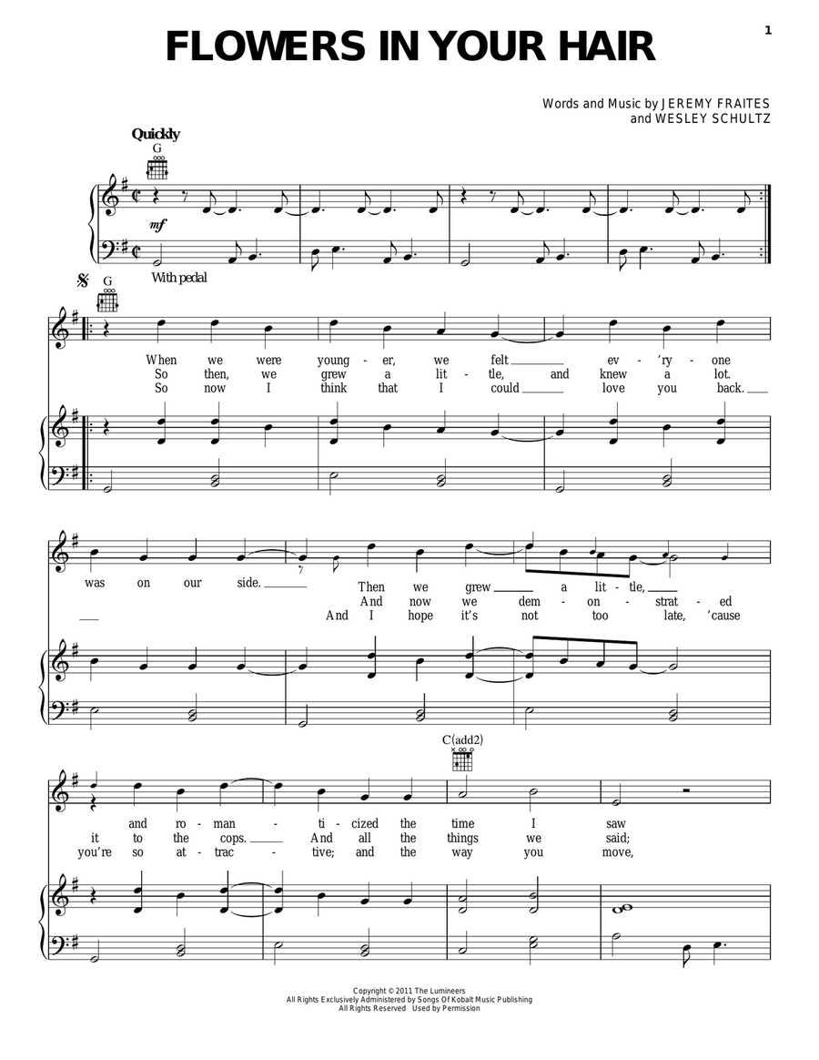 Flowers In Your Hair Flowers In Your Hair Piano, Vocal, Guitar scores gallery preview page 1