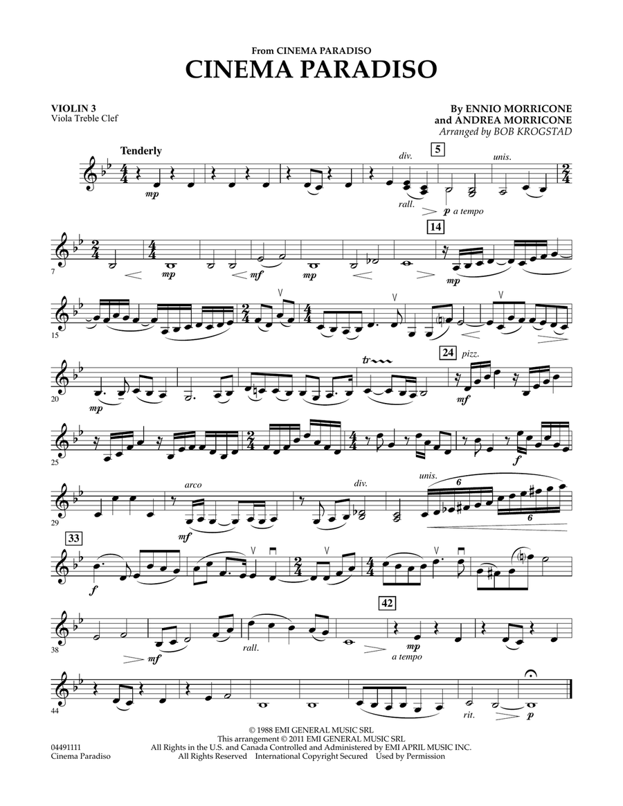 Cinema Paradiso - Violin 3 (Viola Treble Clef) Orchestra scores gallery preview page 1