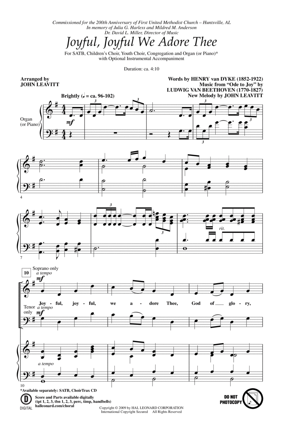 Joyful, Joyful, We Adore Thee 4-Part scores gallery preview page 1