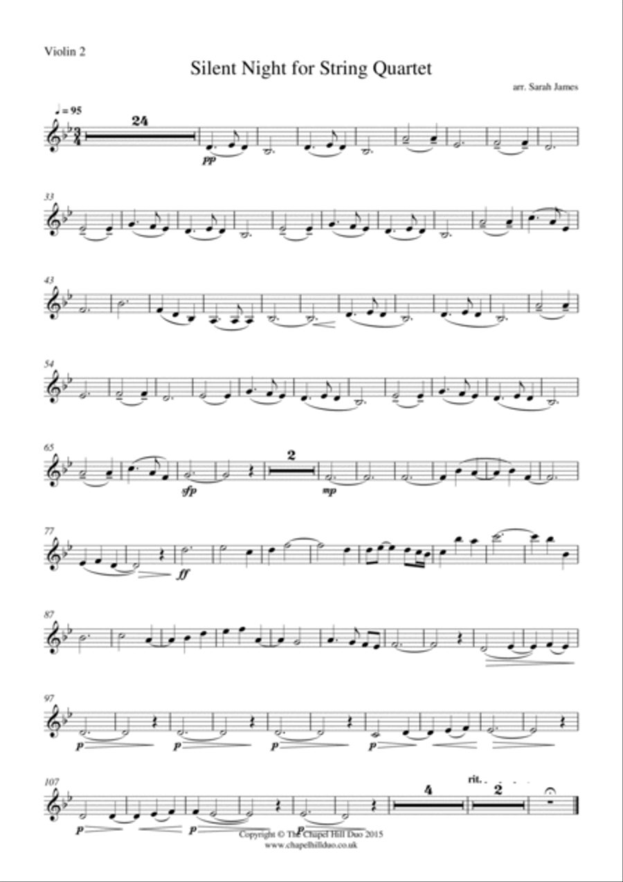 Silent Night for String Quartet - Full Length arrangement by the Chapel Hill Duo String Quartet scores gallery preview page 3