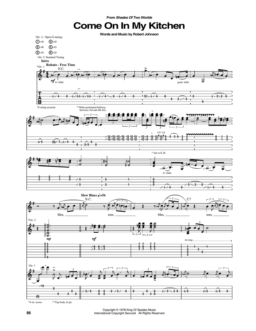 Come On In My Kitchen Acoustic Guitar scores gallery preview page 1