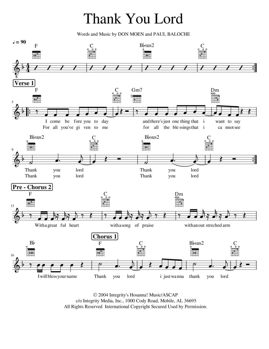 Thank You, Lord Piano, Vocal, Guitar scores gallery preview page 1