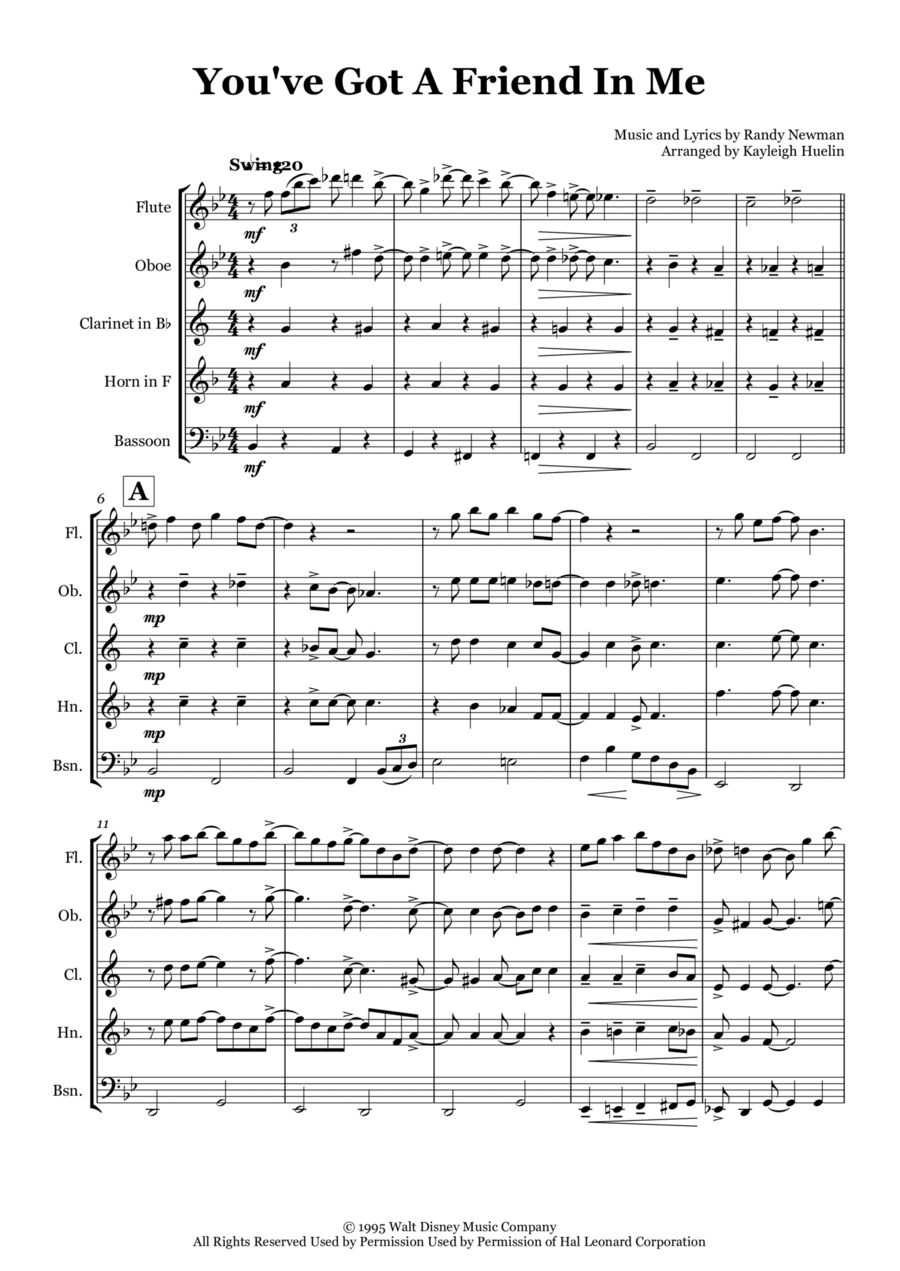 You've Got A Friend In Me Woodwind Quintet scores gallery preview page 1