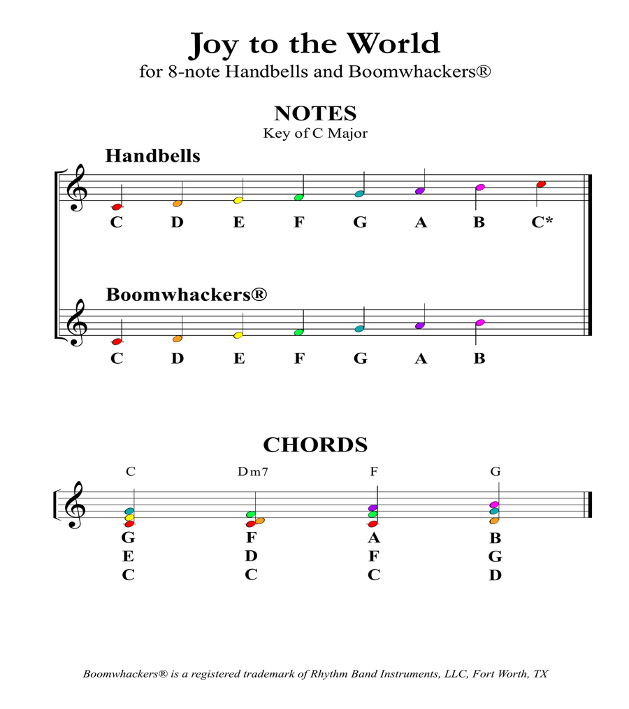 Joy to the World for 8 note Bells and Boomwhackers with Color