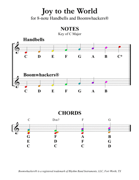 Joy to the World for 8-note Bells and Boomwhackers (with Color Coded Notes) image number null